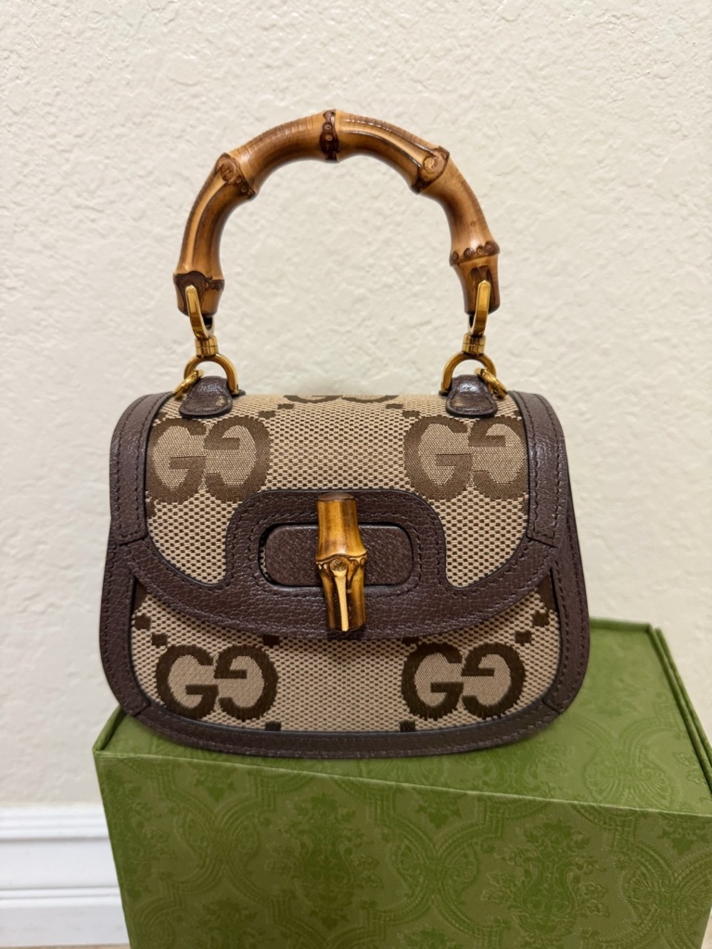 NEW authentic GUCCI Jumbo Gg Bamboo 1947 Top Handle Bag - Picture 7 of 11